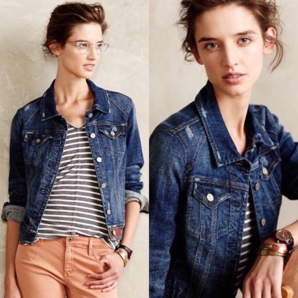 Anthropologie Pilcro Leather Patch Denim Jacket